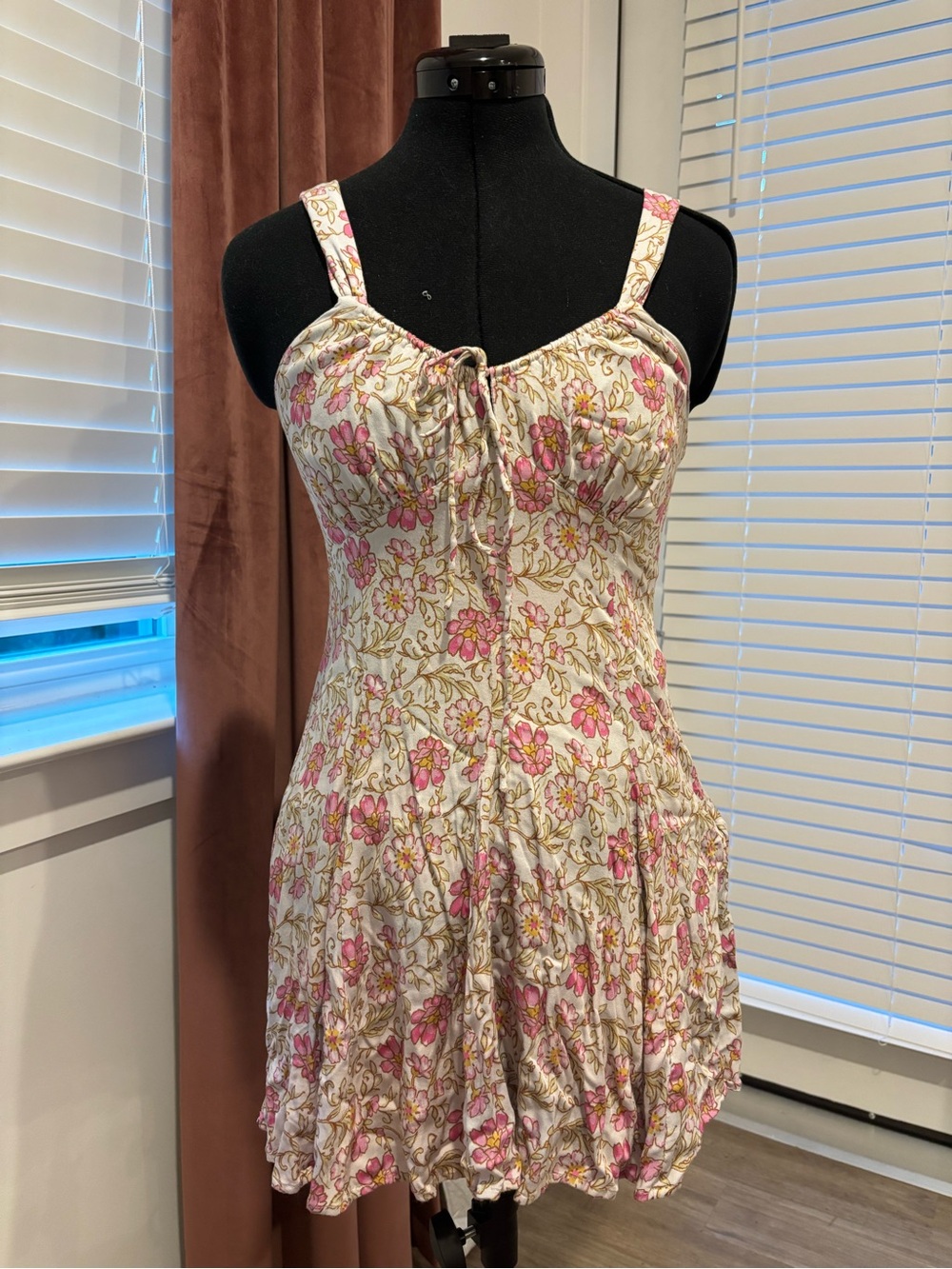 saltwater LUXE Pink and Cream Floral Tie-Front Mini Dress